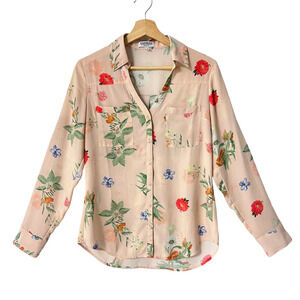 Express Portofino Shirt Small Pink Floral Print Original Fit Pockets Button Up